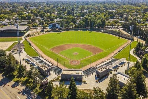 a drone shot of the Klein Family Baseball Field