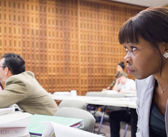 attentive student looking up